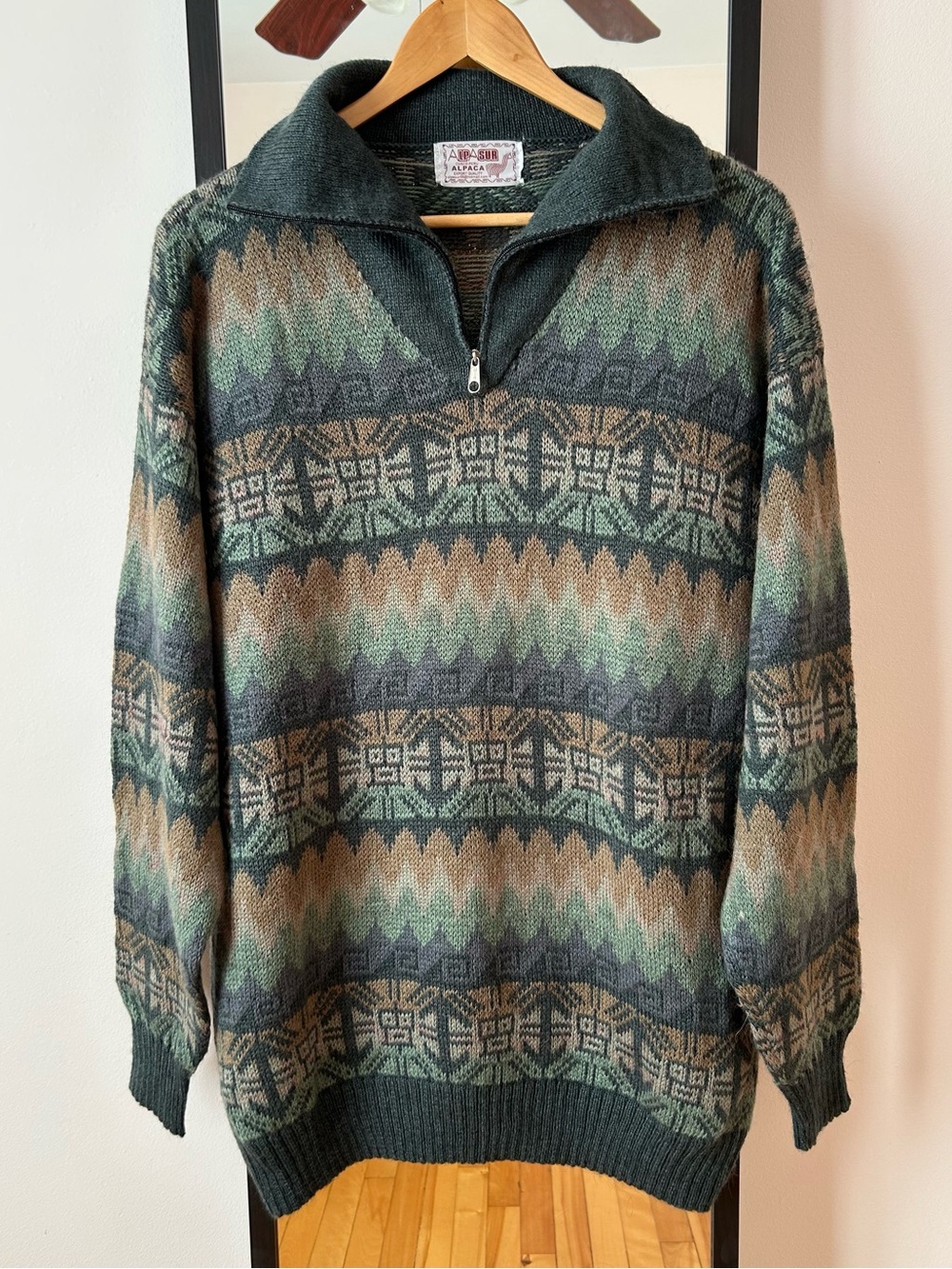 Vintage Y2K Alpaca Peruvian 🇵🇪 1/4 zip Alpasur wool knit crewneck sweater